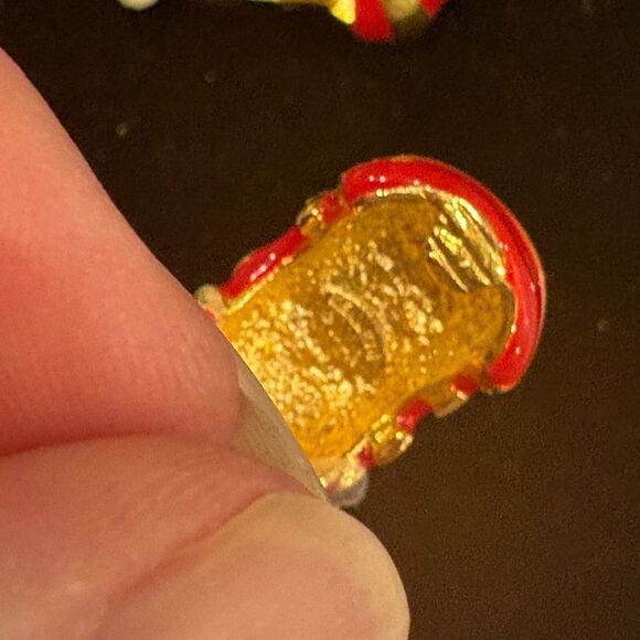 VTG Kenneth Jay Lane Shrimp Clip Gold and Red Earrings - Picture 5 of 5
